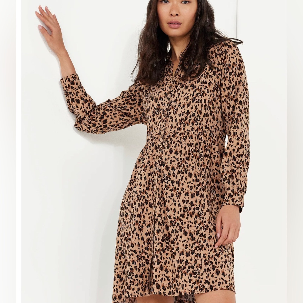 Time and Tru Women's Long Sleeve Leopard Shirtdress, Size XXXL